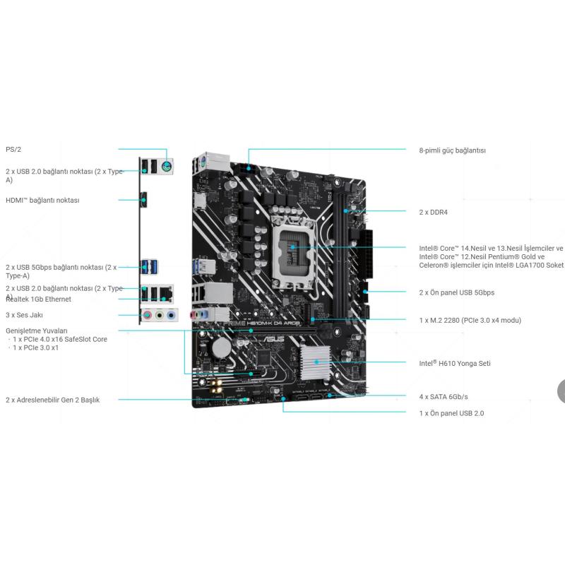 ASUS PRIME H610M-K D4 ARGB 1700P DDR4 SES GLAN HDMI/VGA SATA3 USB3.2 mATX