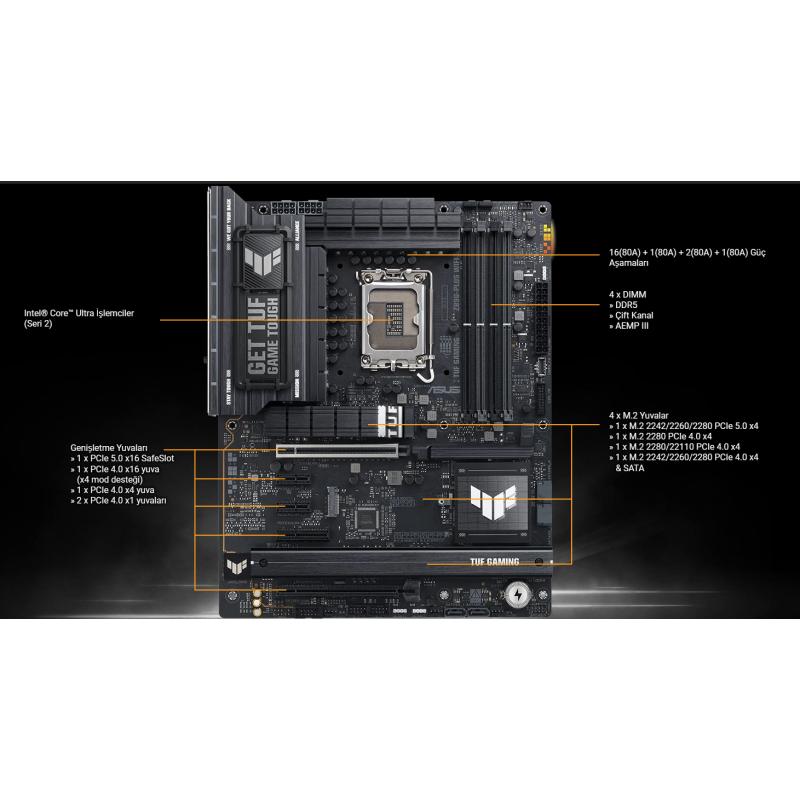 ASUS TUF GAMING Z890-PLUS WIFI Intel Z890 LGA1851 DDR5 8600 DP HDMI USB4 4x M2 USB3.2 WiFi 7 + BT AURA RGB 2.5Gbit LAN A