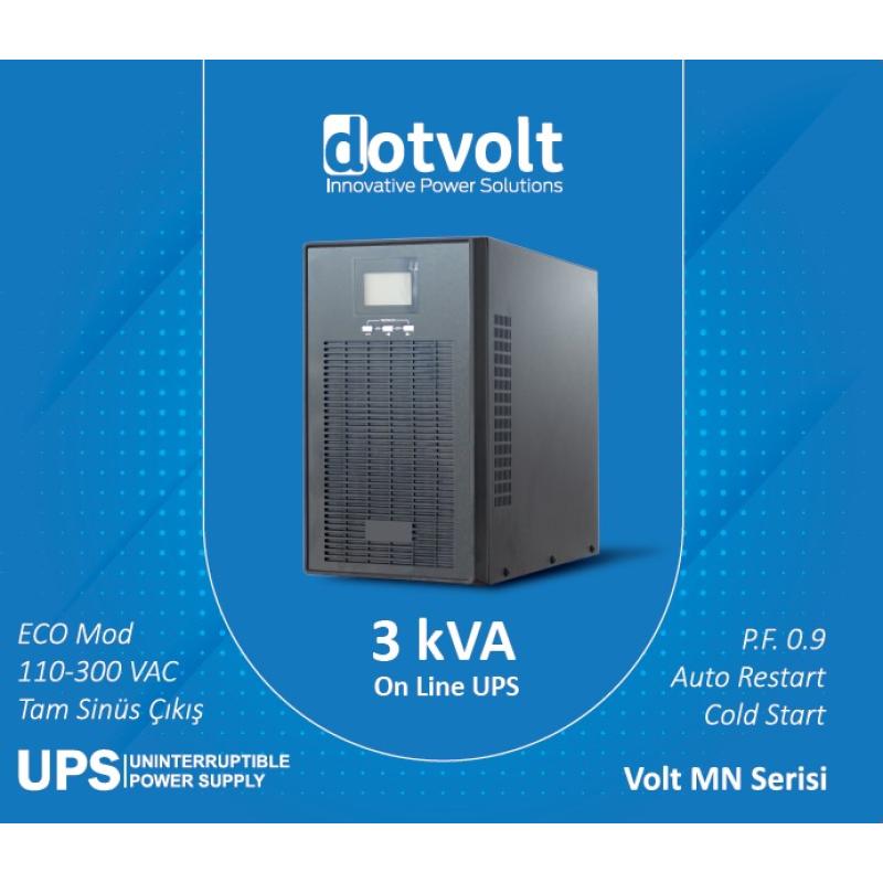 DOTVOLT VOLT MN 3KVA 6x12V/9AH Akülü ONLİNE 1F/1F LCD Ekranlı 5/10 DK UPS UPS-00014
