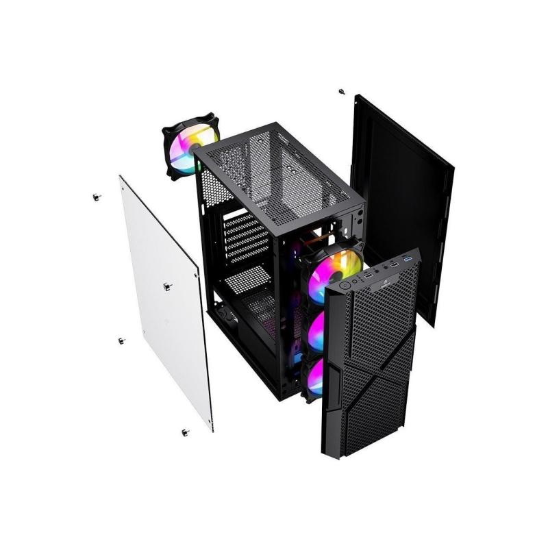 GAMEBOOSTER GB-PW908B 650W USB 3.0, ATX Mesh, Fixed 4xRGB Fan, Siyah Kasa 