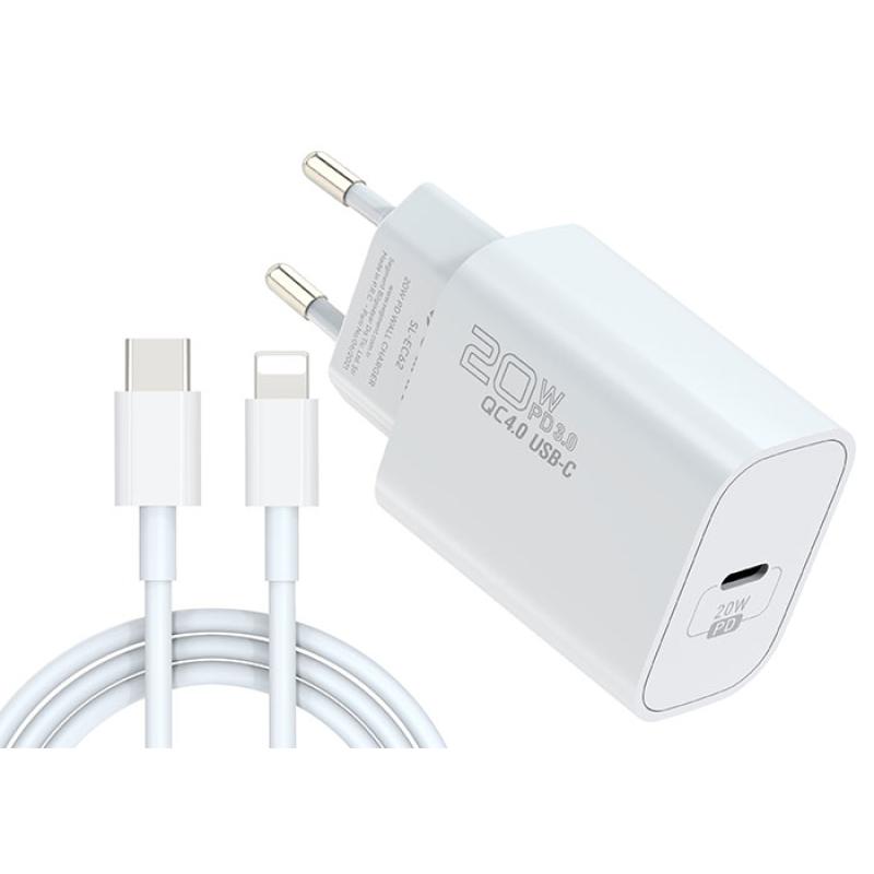 Hytech HY-XE40PD 20W PD3.0-Quick Charge QC4.0 PD lightning Kablolu Hızlı Ev Şarj Adaptörü + KABLO 