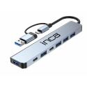 INCA IUTP-7T USB/Type-C Hub X5 USB 3.0 + 2 Type-C Aluminyum Kasa ÇOKLAYICI 
