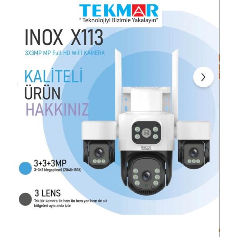 INOX-X113 3+3+3MP 3 LENSLİ WİFİ PTZ KAMERA 3 mp x 3 kameraya sahip