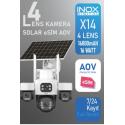 INOX-X14 4LENS 3.6mm  ESİM SOLAR KAMERA 4G   2+2+2+2MP Ses algılama 20Mt Solar Panel+ Dahili Batarya