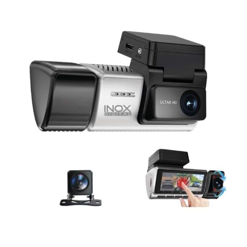 INOX-X603 2K,FHD,FHD 3 Kameralı Dahcam (Ön 2K,İç FHD,Arka FHD) Wifi-6 256GB Sd Kart Desteği ARAÇ KAMERASI