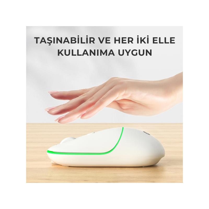 Lenovo Lecoo WS210 Bluetooth & 2.4G WiFi Kablosuz Şarjlı MOUSE BEYAZ