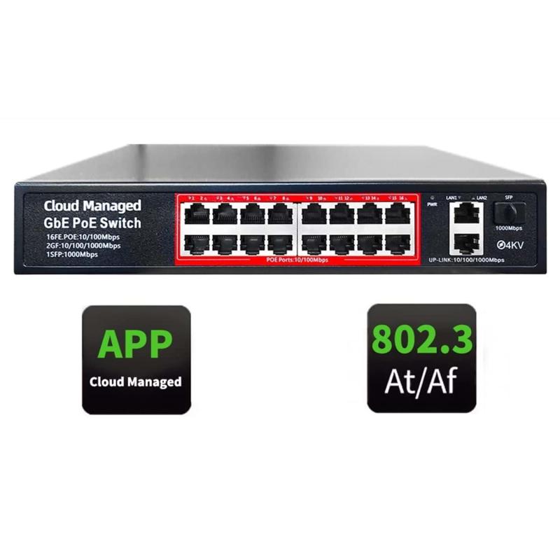 PCPRO PS316G 16 PORT 10/100mbps + 2 GIGABIT +1 SFP PORT SWİCH POE 240W Cepten yönetilebilir