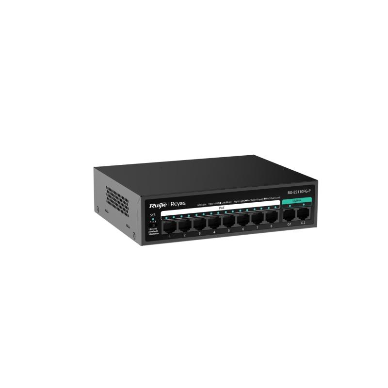 RUIJIE REYEE RG-ES110FG-P 8 PORT 10/100 8 PORT POE 2 PORT GIGABIT UPLINK 110W YONETILEMEZ DESKTOP SWITCH