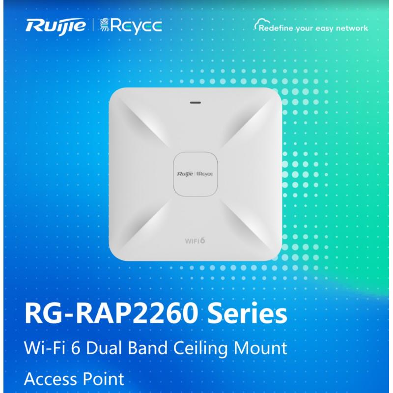 RUIJIE REYEE RG-RAP2260(G) AX1800 Wi-Fi 6 2PORT 2.4G 2x2MIMO 5G 2x2MIMO 23dBm 2.4 GHZ & 5 GHZ POE ADAPTORSUZ INDOOR REYE