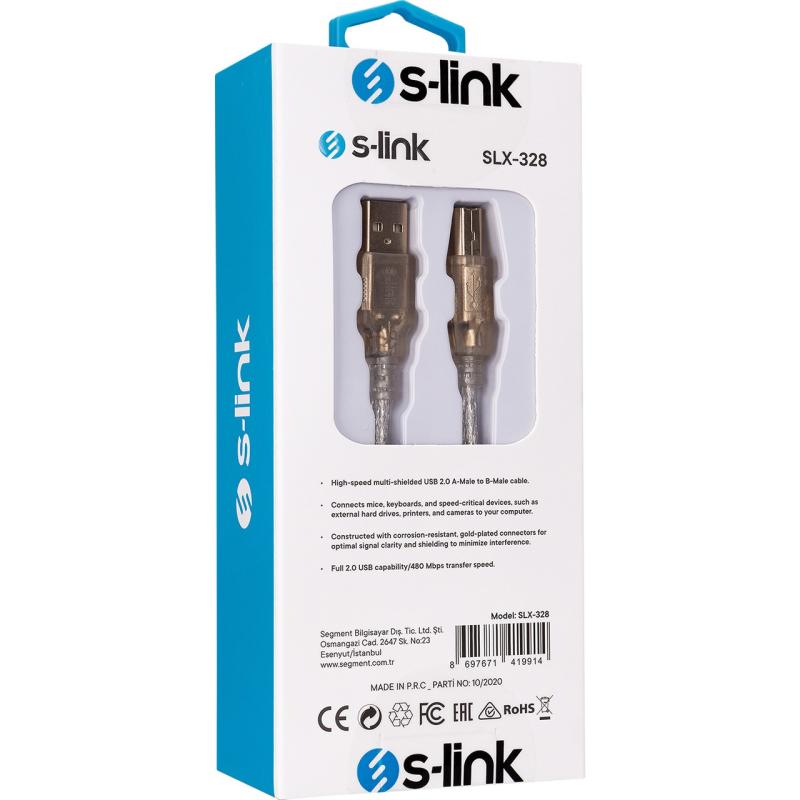 S-link Slx-328 S-Lınk 3 Metre Usb 2.0 Yazıcı Kablosu (Am-Bm) 3MT