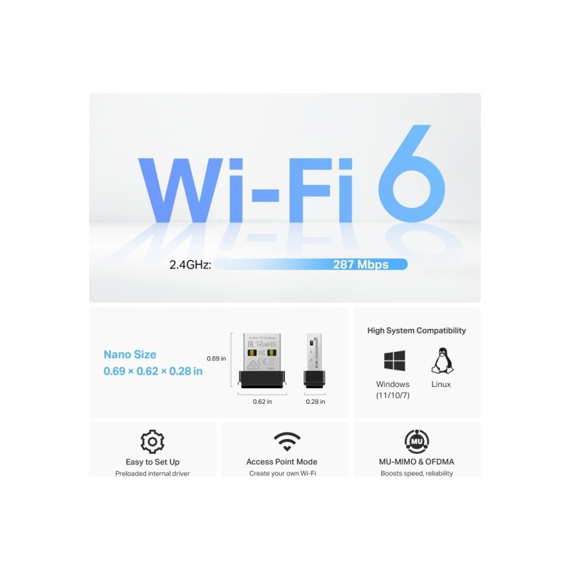 TP-LINK ARCHER-TX1U-NANO AX300 Nano Wi-Fi 6 Wireless USB Adapter