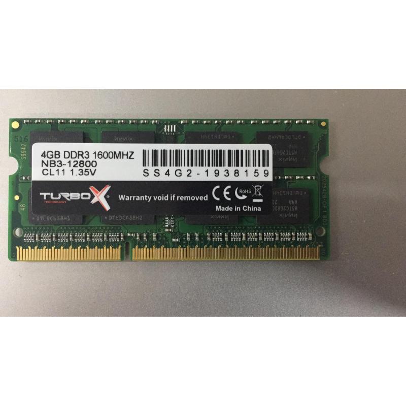 TURBOX 4GB DDR3 1600MHZ (12800) CL11 1.35v SODIMM NOTEBOOK RAM BULK(KUTUSUZ)