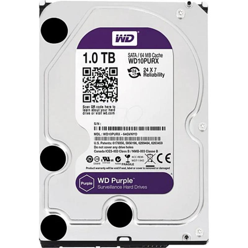 WD PURPLE 1TB 5900RPM 64MB WD10PURX SATA3 REFURBİSH(YENİLENMİŞ) 7/24 Güvenlik DİSKİ